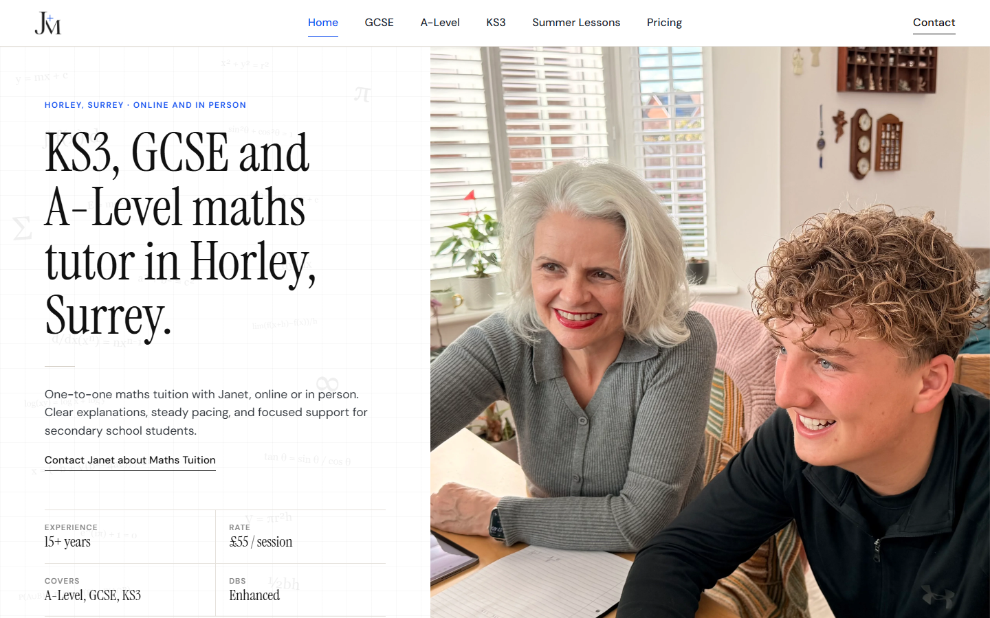 Homepage preview for Janet Plus Maths